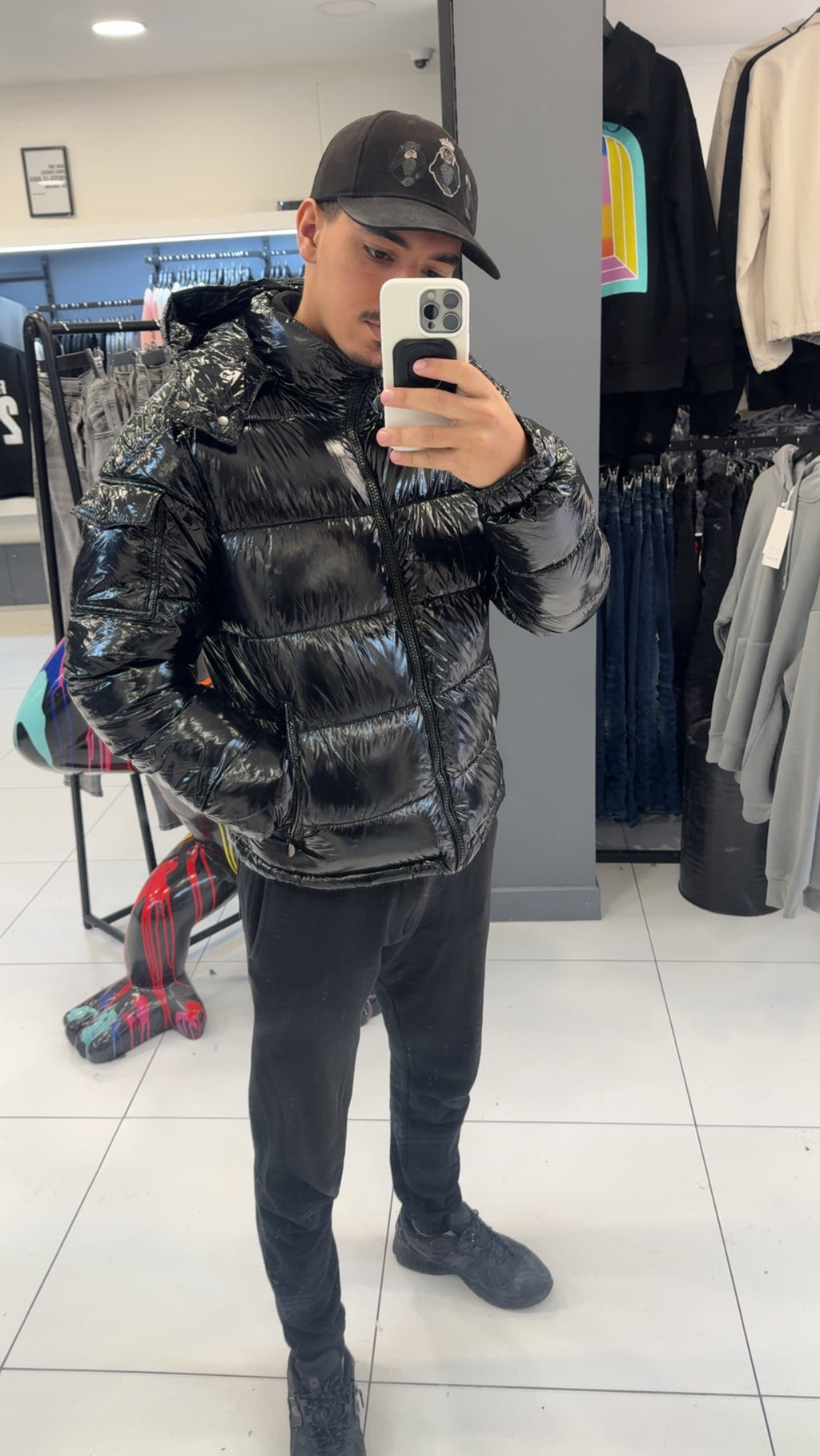 Doudoune noir brillante