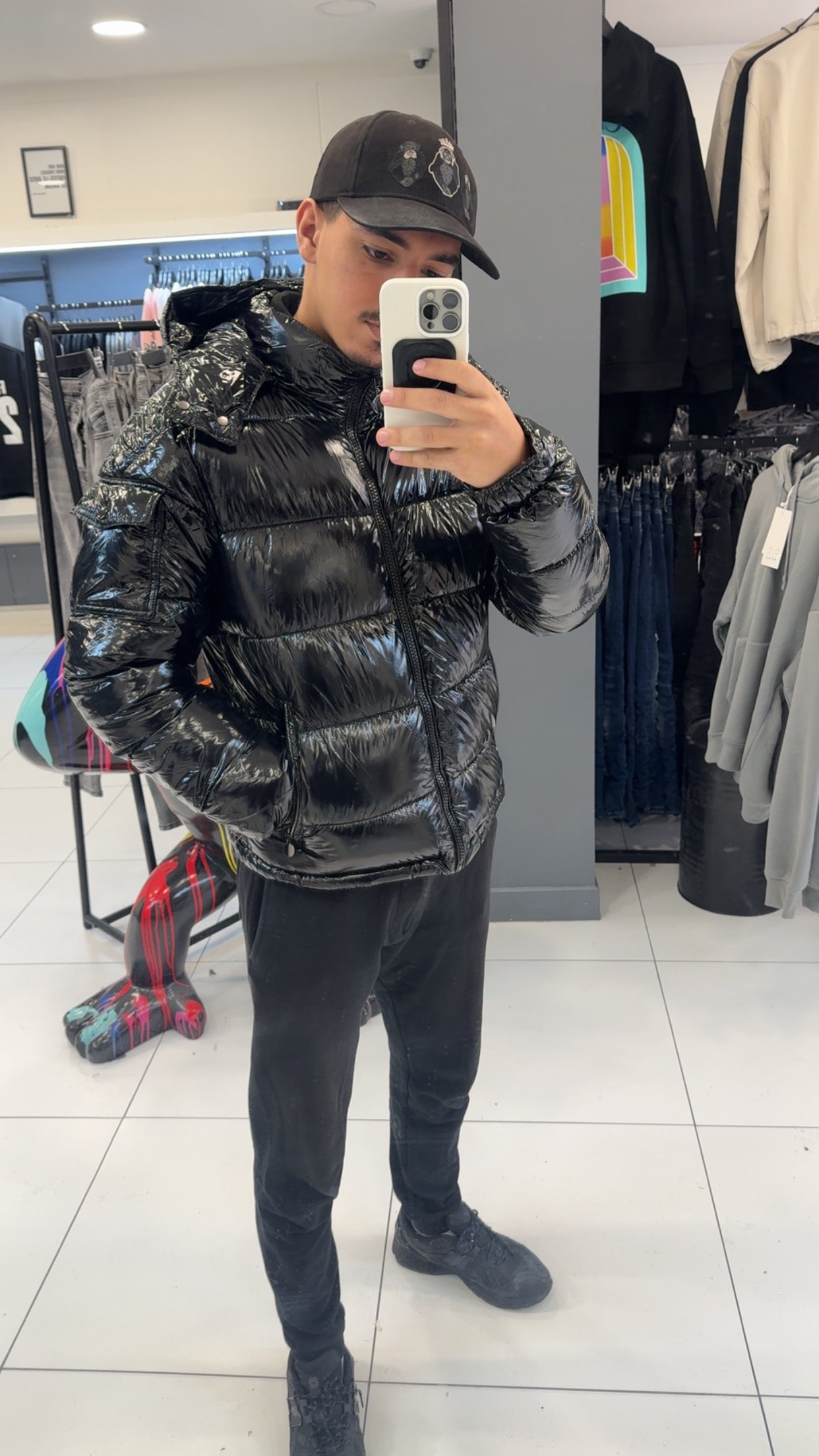 Doudoune noir brillante